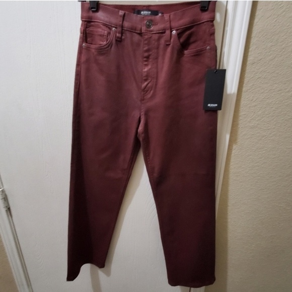 Hudson Remi High-Rise Straight Crop Coated Wax Leather Jeans Burgundy Red - Picture 5 of 10